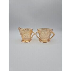 Vintage Jeannette Glass Floragold Louisa Sugar & Creamer Set Iridescent Carnival